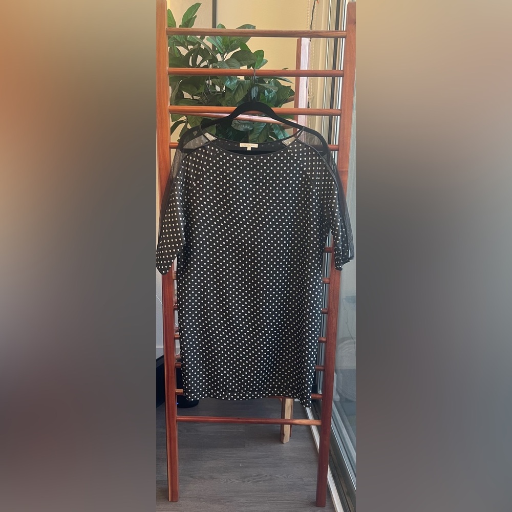 Patrizia Pepe Black and White Polka Dot Mesh Sleeves Midi Dress